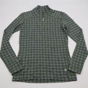 Smartwool 100% Merino Wool Base Layer Womens L Green Geometric Quarter Zip